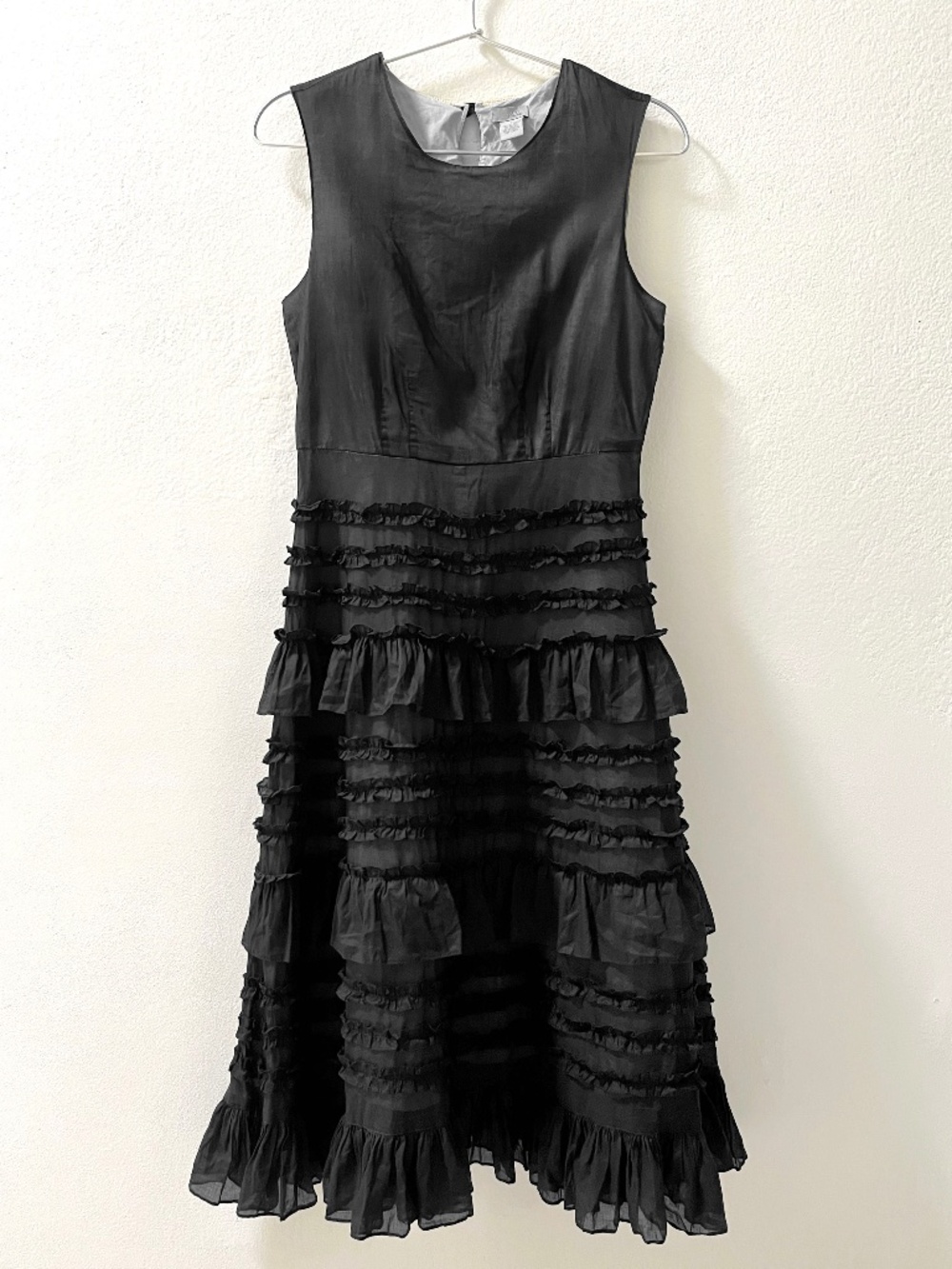 VTG Anthropologie Odille Sleeveless Black Tiered Ruffle Midi Dress. Size 0.